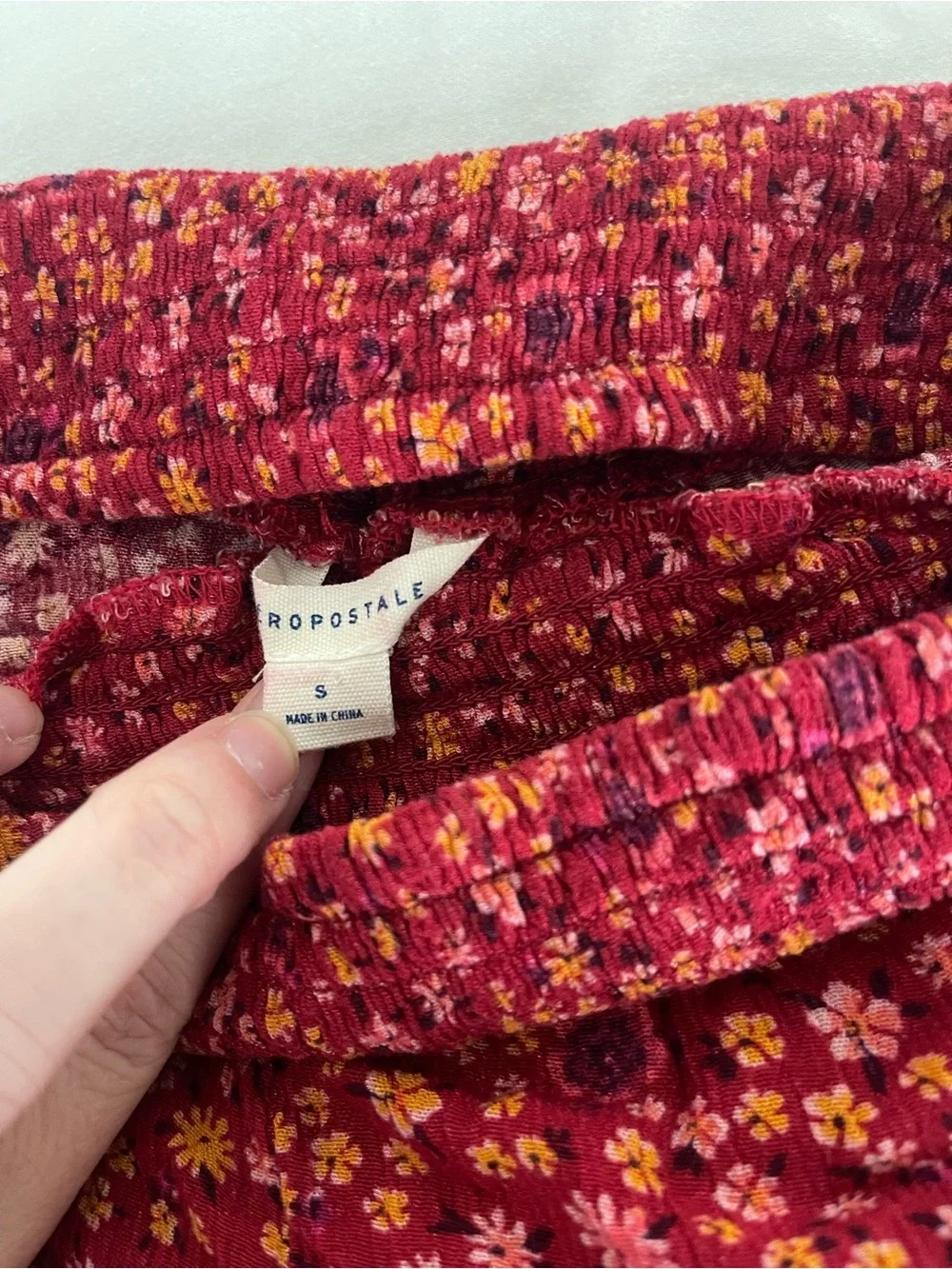 Aeropostale Red Floral High-Waist Smocked Shorts